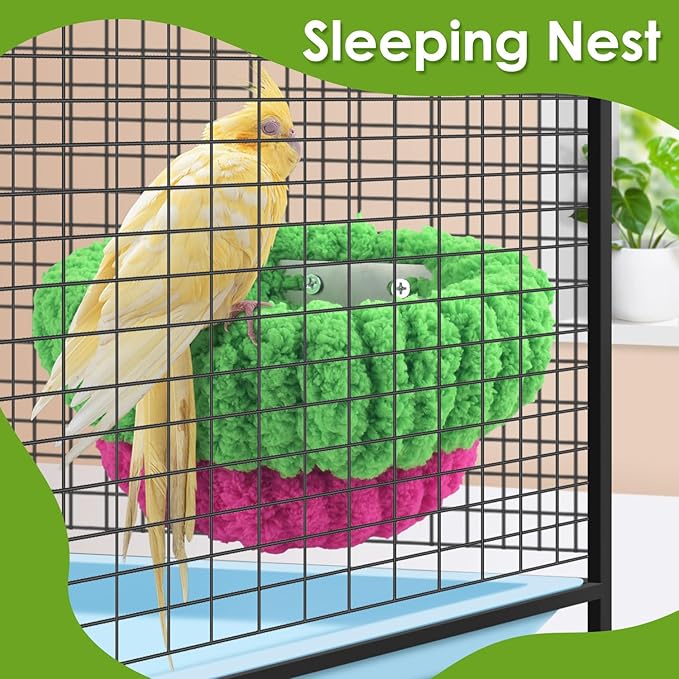 KATUMO Bird Nest, 7inch Small Parrot Breeding Bed for Budgie, Parakeet, Cockatiel, Conure, Lovebird, Canary, Finch Birds (Green/Rose, Large)