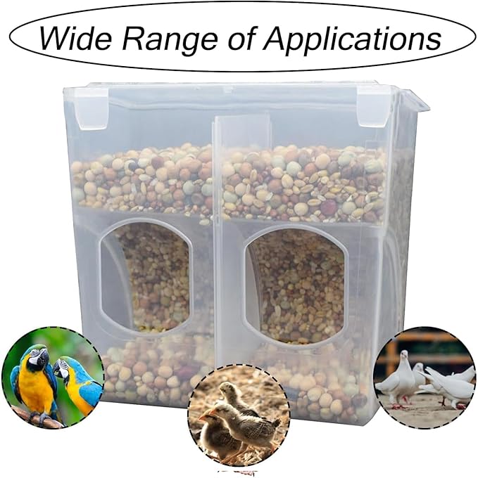 Automatic Pigeon Bird Feeder Water, Plastic Feeder Water Dispenser Drinkers for Cage, No Mess Hanging Parrot Food Bowl Container, Cage Accessories for Parakeet Quail Bird Chicken (2 Hole-Hook)