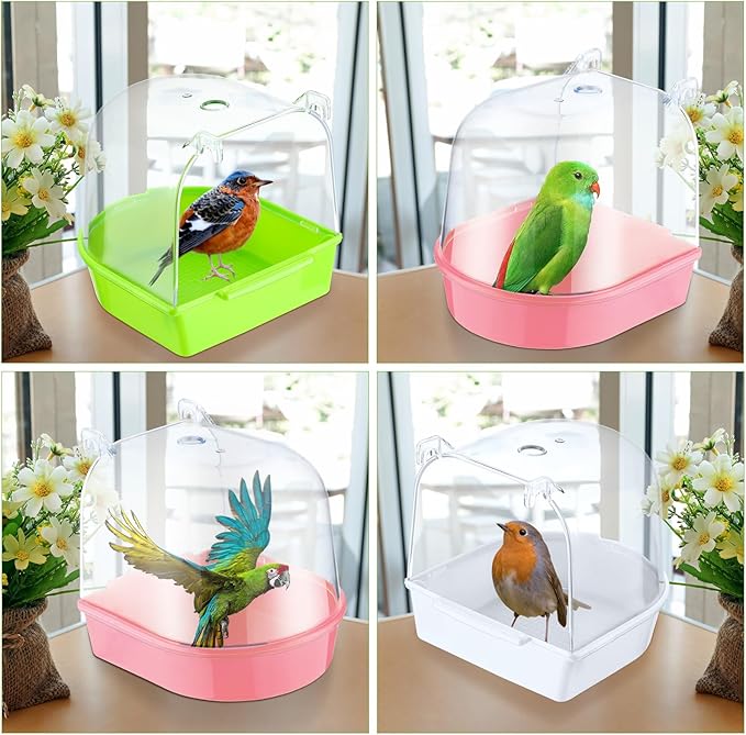 Honeydak 3 Pieces Clear Bird Bath for Cage Parakeet Bird Cage Accessories Hanging Bath Box Parrot Bathing Tub with View for Cockatiel Conure Canary Budgies Parrots (Fresh Color)