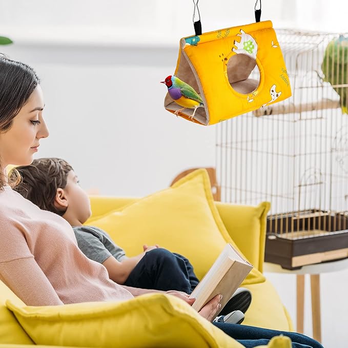 Weewooday 2 Pack Bird Beds Conures Hammock Sleeping Hut for Cage, Warm Bird Nest House Hanging Plush Tent for Parrot Parakeets Cockatiel Conure Cockatoo Parakeet Bird Cage Accessories