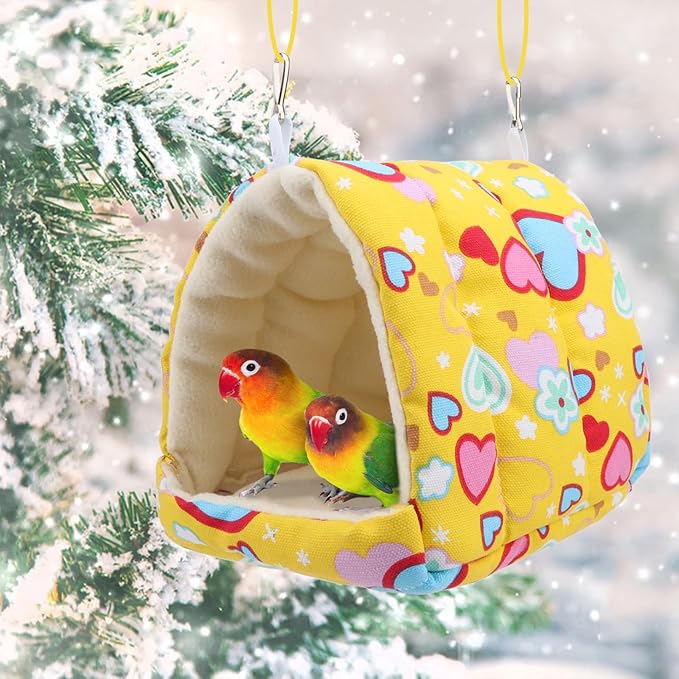 Hypeety Bird Hanging Hammock Nest Parrot Winter Warm Nest House Comfortable Plush Bird Bed for Cage Winter Bird Hideaway Hut for Cockatiels Budgies Parakeets Lovebirds Conures Hamsters (Cordate)