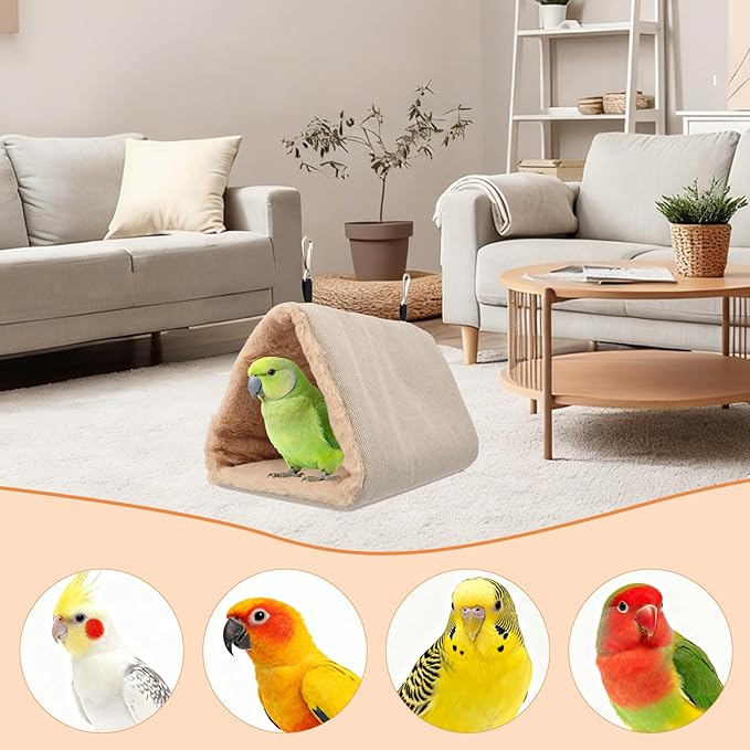 Litewoo Winter Warm Bird Nest House Hanging Hammock Shed Hut Cotton Parrot Sleeping Bed Plush Double Access Birds Hut Hideaway Tent for Parrot Parakeet Cockatiel Cockatoo Budgie Lovebirds (M/Beige)