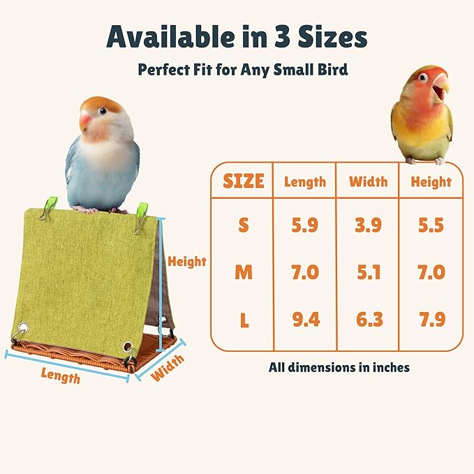 Cozy Bird Bed for Cage, Hanging Bird Nest & Hideaway Hut - Washable Parakeet Cage Accessories, Soft Bird Hammock for Parakeet, Cockatiel, Lovebird, Conure, Finch, Budgie