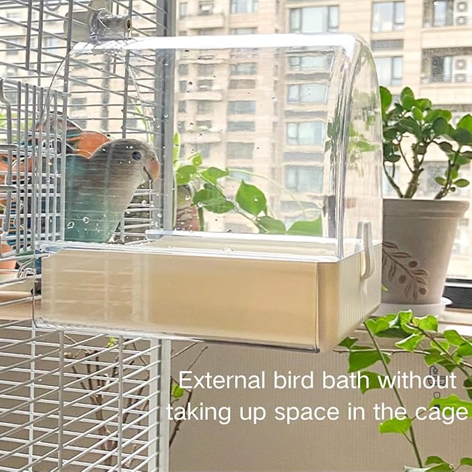 Bird Bath Cage, Cleaning Pet Supplies Cockatiel Bird Clear Bathtub with Bottom Drawer for Little Bird Parrots Spacious Parakeets Portable Shower for Most Birdcage