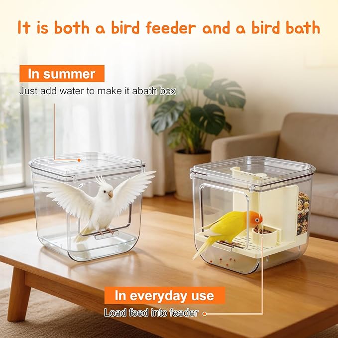 No Mess Bird Feeder Water Dispenser Set, Multifunctional Seed Feeder, Easy Cleanup Bird Cage Accessories, Beige, Yellow, 1 Set