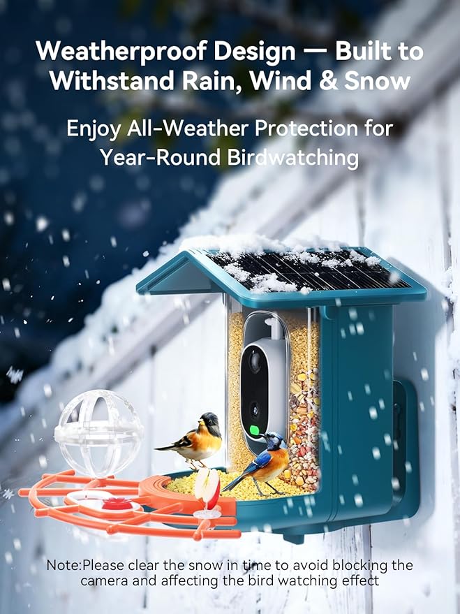 Smart Bird Feeder with Camera Solar Powered - 2.5K 4MP Birds Feeder Camera for Outdoors Garden with AI Identify, Squirrel Proof, Rechargeable Battery WiFi Video Bird Feeder Cam, Gift for Birds Lover
