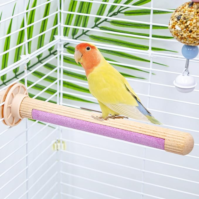 Bird Perches, Wooden Perch with Grooming Stone for Grinding Nail, Bird Perches for Cage, Cage Accessories for Budgies, Cockatiels, Lovebirds, Green Cheeks, Small to Medium Birds
