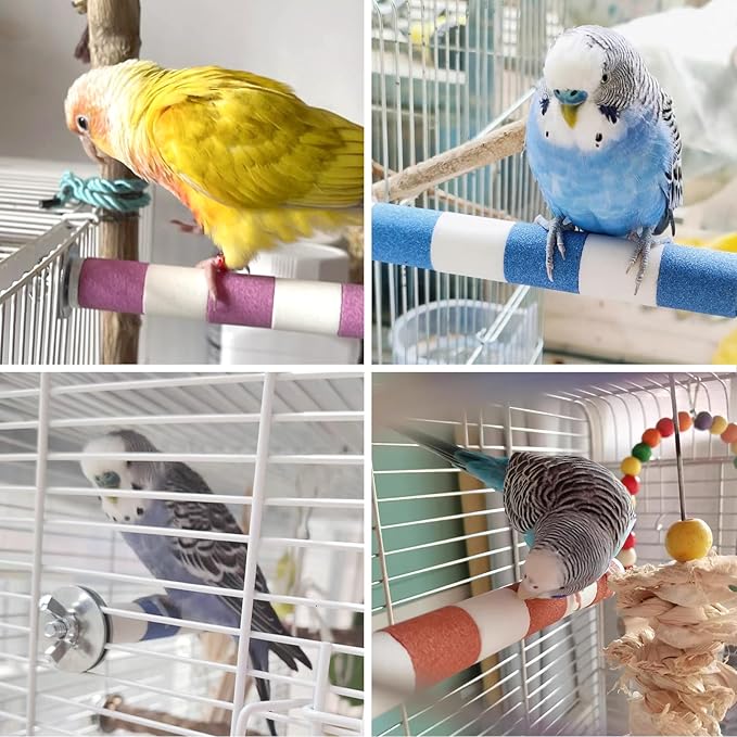 Hamiledyi 4Pack Parrot Perch Stand Toy 7.9x0.8in Bird Cage Perch Natural Paw Grinding Stick for Medium Parrot Parakeet Cockatiel Lovebird Chewing Stick (M(Stripe Pattern))