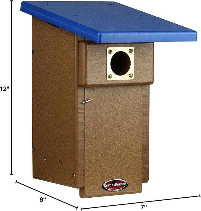 Kettle Moraine Eastern Bluebird Recycled Nest Box (Nest Box + Pole Package, Blue/Chocolate)
