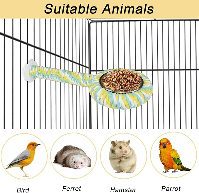 ASOCEA Bird Perch Feeding Cup,Bird Bowls for Cage Parakeet Feeder Parrot Food Bowls Parrot Cage Accessory for Budgie Lovebird Cockatiel Parakeet Canary Finch Small Parrots,Colorful