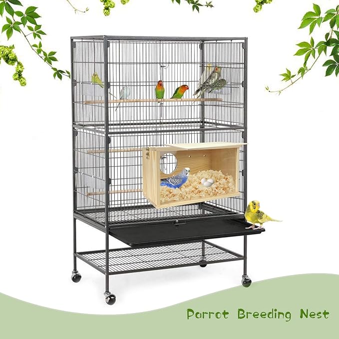 Parakeet Nesting Box Cockatiel Nesting Natural Pine Bird Nest Bird Breeding Box House Acrylic Transparent Bird Box with Detachable Wooden Board for Lovebirds Cockatiel Budgie Conure Parrot L