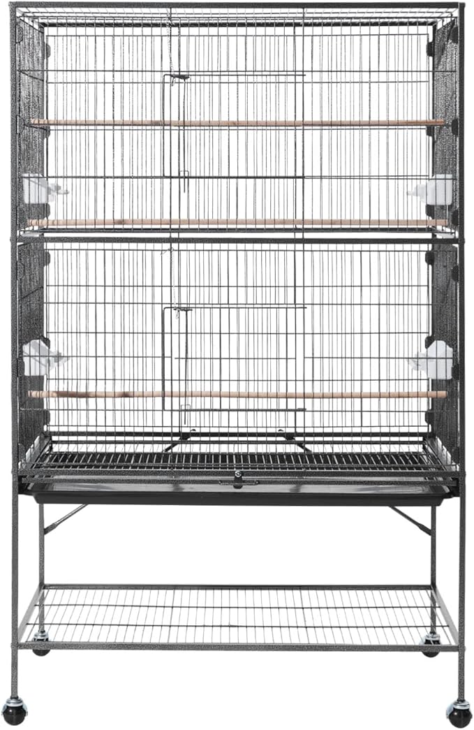 VEVOR Bird Cage, 36.6 x 22.8 x 59.5 inch, Flat Top, Wrought Iron Bird Flight Cage with Perches, Slide-Out Tray and Plastic Feeders, for Blue Tit, Cockatiel, Canary, Monk Parakeet, African Grey Parrot