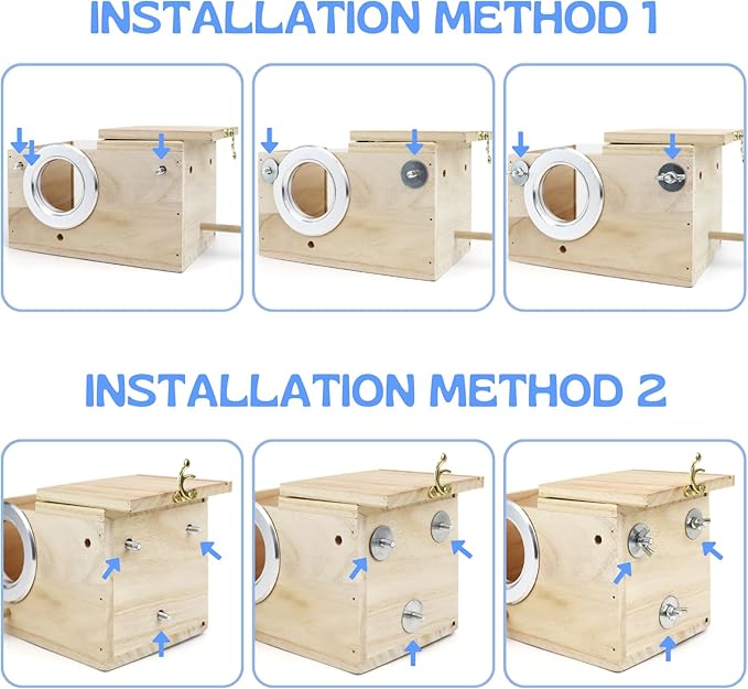 Parakeet Nesting Box - Visual Wooden Bird Nest Breeding Box - Bird Cage House with Perch for Lovebirds Cockatiel Budgie Finch Parrot