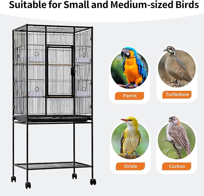 Garvee Large Bird Cage, 54" H Big Bird Cage with Stand for Parakeets Parrots Conures Lovebird Cockatiel Black