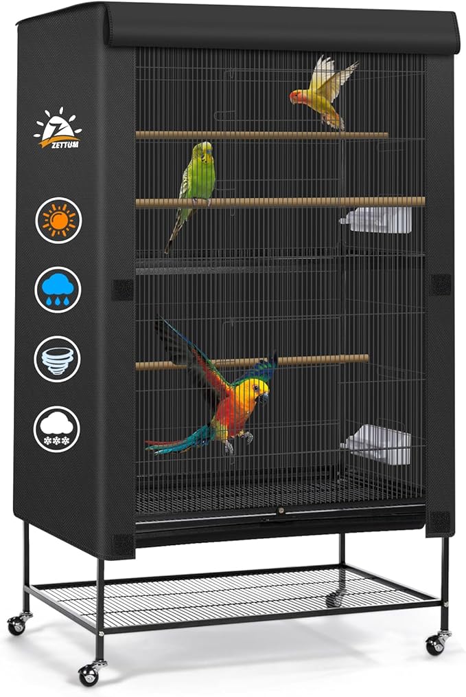 Zettum Bird Cage Cover - 600D Bird Cage Covers for Night Heavy Duty & Waterproof, Fade-Resistant Pet Bird Cage Cover Accessory for Parakeet, Parrot, Cockatiel and More Finches - 19 x 19 x 40 Inch