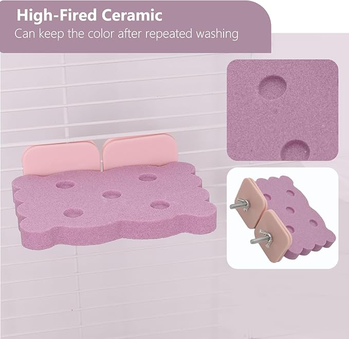 Bird Perch Stand for Parrots – Natural Ceramic Grinding Stick for Beak, A Safe, Non-Shedding Chewing and Claw-Trimming Perch for Parrots (Pink, Medium Size)