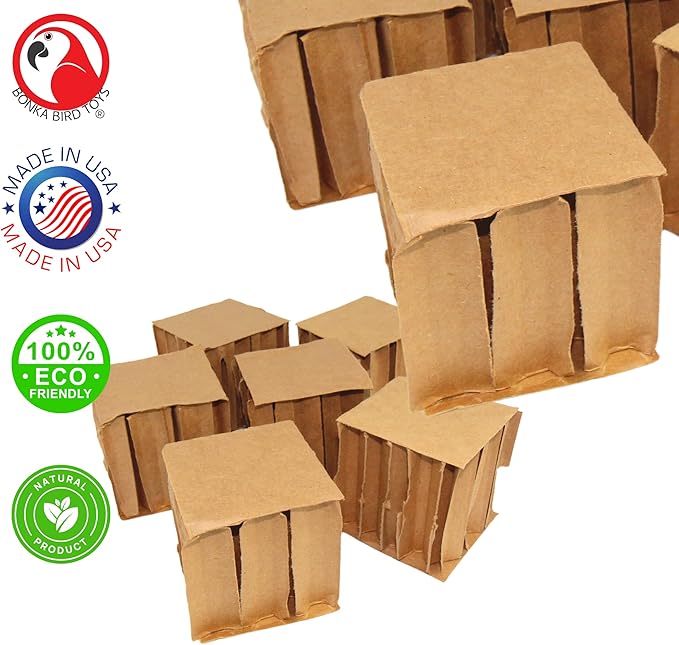 Bonka Bird Toys 2296 Pk6 3" Square Cardboard Cubes Parrot Chew Foot Talon Cage Toy, Conure, Amazon, African Grey, and Similar