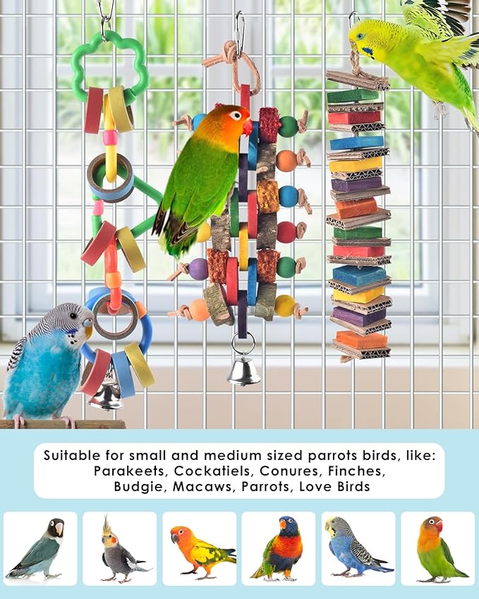 Bissap 3 PCS Bird Chew Toys, Multicolored Bagel Cascade Bird Parrot Toy Biting Paper Cardboard Olympic Rings Conures Toys for Amazon Cockatiels Cockatoos Macaws and Similar Sized Pet Birds