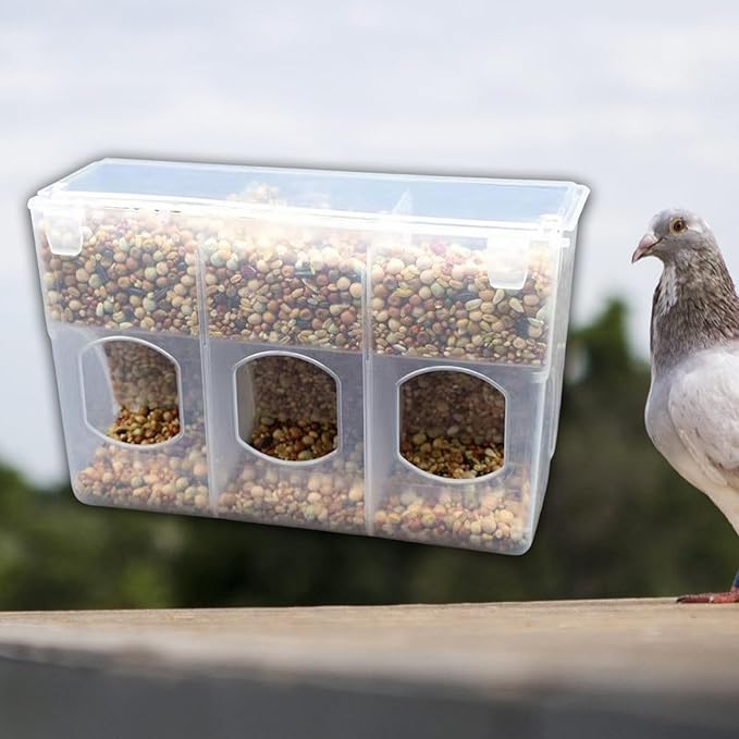 Automatic Pigeon Bird Feeder Food Container Bowl Supplies for Cage Slot Feeder for Cage for Canary Finch Budgerigar Lovebirds, Three Hole