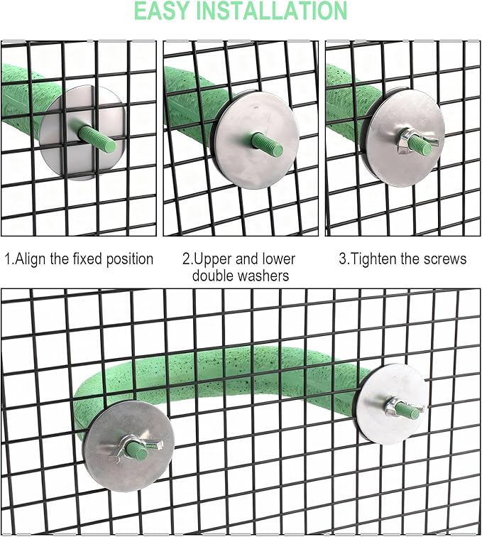 U Shape Parrot Perch Cage for 4cm Large Pad Fits Horizontal Vertical Bars Washable Bird perches Washable Colorfast Resin Perch for Budgies, Cockatiels to Trim Nails Beak Naturally (Green)