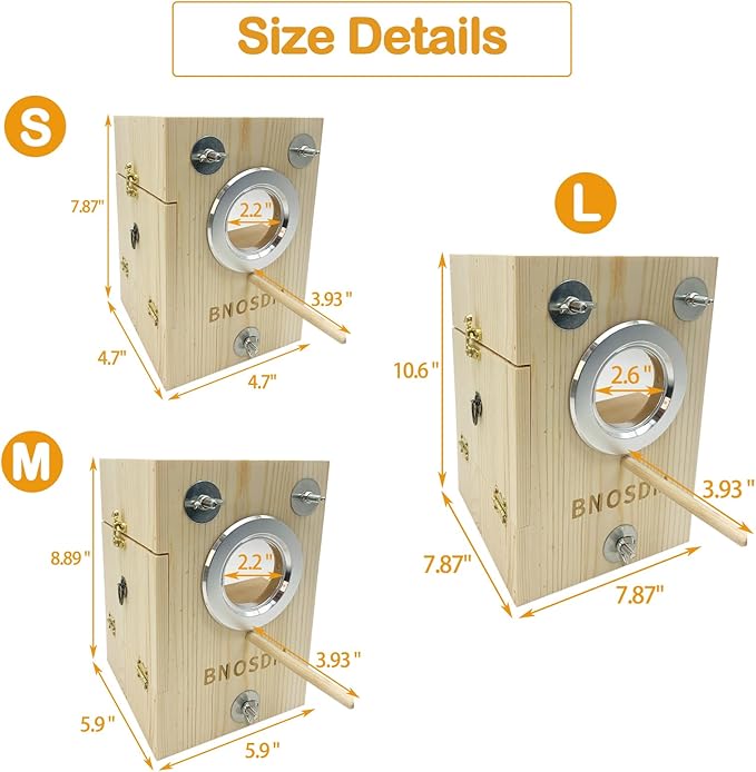 BNOSDM Parakeet Nesting Box Transparent Bird Breeding Nest Boxes Natural Wood Bird Cage (S)