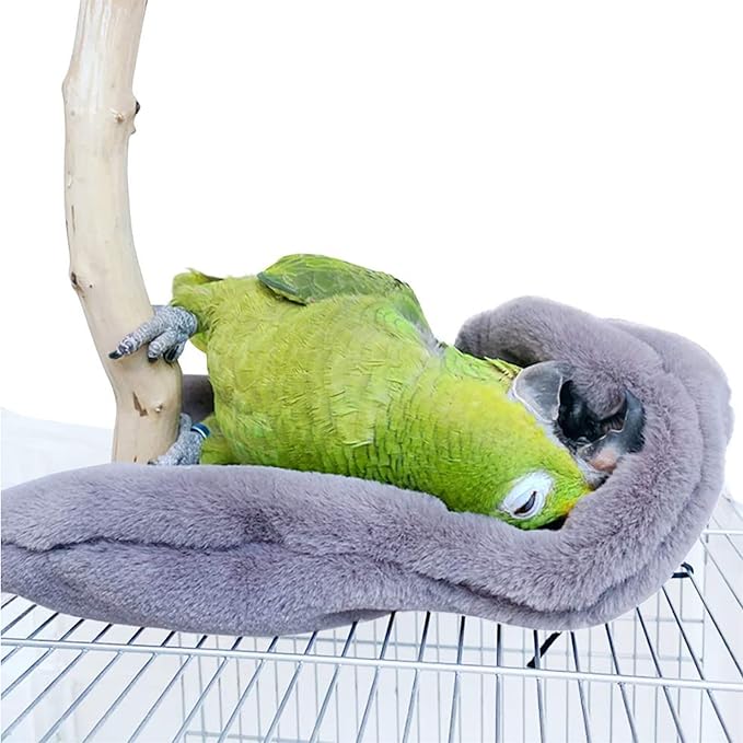 Bird Buddy, Corner Fleece Bird Blanket, Cozy Bird Bed Warmer Parrot House for Cage, Cuddle Nest Hanging Toy for Lovebirds, Parakeet,Gray 15 * 22Cm
