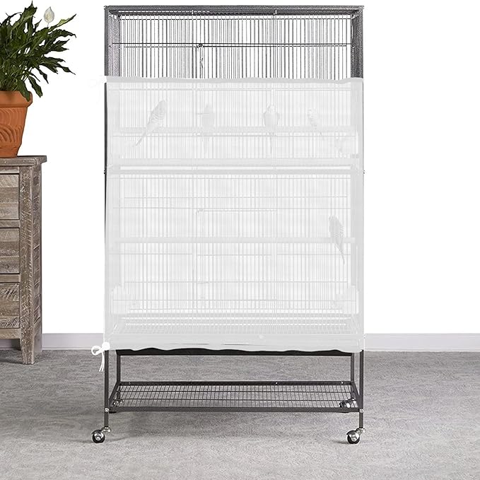 Trinkrittey Large Bird Cage Seed Catcher, 31 x 118 inches Adjustable Large Bird Cage Cover Elastic Band Mesh Cages Cover Skirt Nylon Mesh for Parakeet Parrot Cages