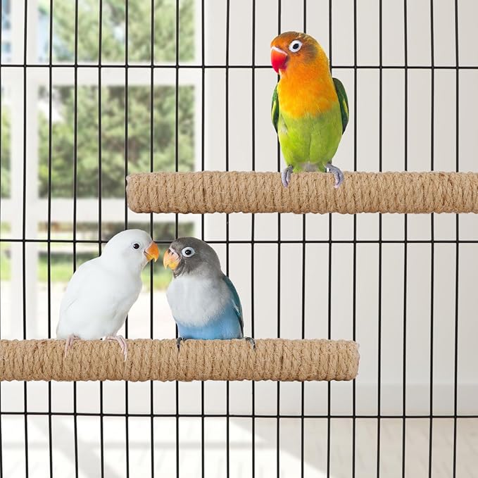 Hypeety Bird Perch Stand Natural Wood Parrot Hemp Rope Perch Birdcage Accessories Perch Standing Toy for Bird Parrot Macaw Cockatoo African Greys Budgies Parakeet 2Pcs (20cm/7.87in)