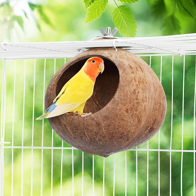 Nest for Birds Winter Warm House Natural Coconut Shell Simulation Birdhouse Grass Bird Hut Parakeet Nesting Box ¼ˆNo Blanket