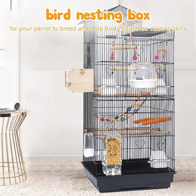 Natural Wood Nesting Box for Parakeet Birds Transparent Design Breeding Box with Perch Wood Bird Cage House for Cockatiel Lovebirds Budgie Finch Parrotlets Canary (X-Large)
