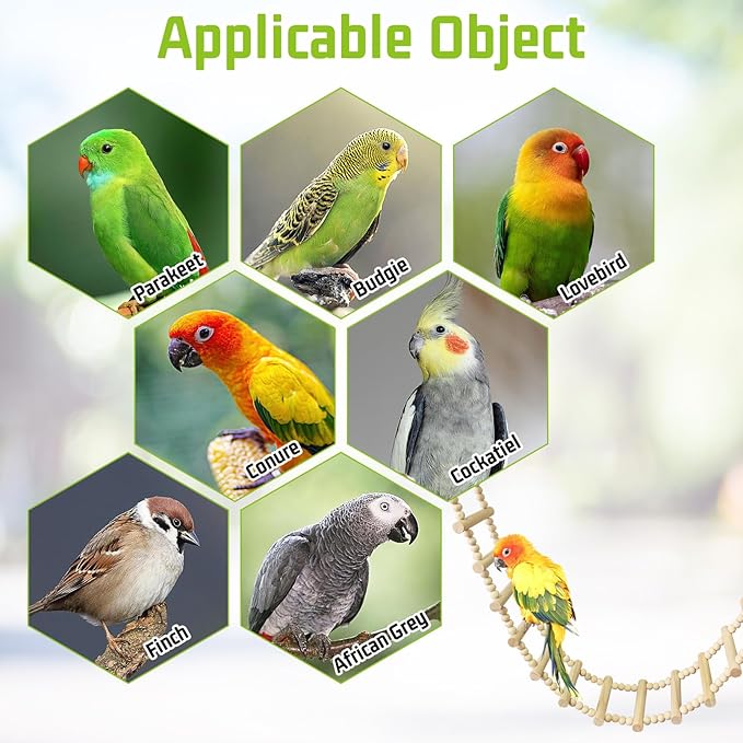 BNOSDM Long Bird Ladder Bridge 39.4 in Wooden Parakeet Climbing & Swing Toys Bird Cage Accessories for Budgies, Cockatiels, Conures, Lovebirds, Canaries (16-Steps)