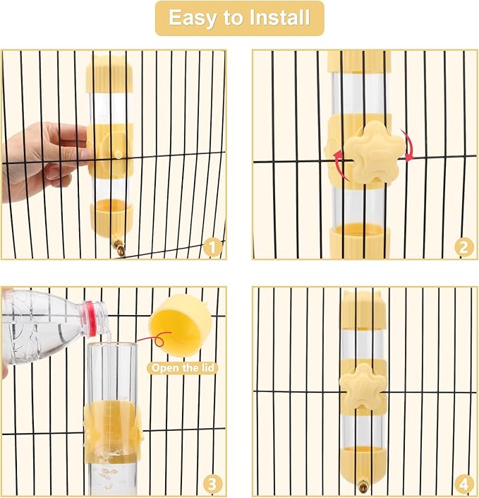 Wontee Bird Water Dispenser Parrot Waterer Automatic Bird Water Feeder for Medium Birds Cockatiel Conure Caique (Yellow (6.8oz))