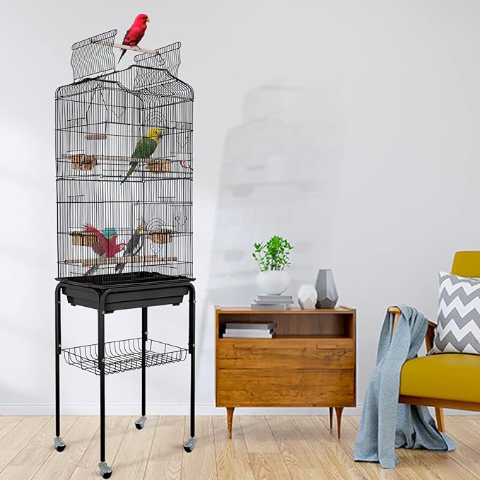 Dopinmin 64 Inch Bird Cage, Rust Resistant, Floor Standing, Black