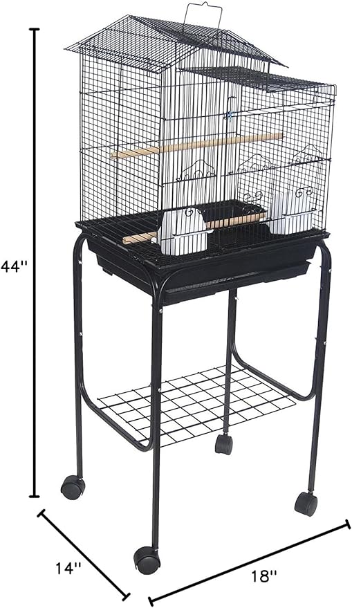 YML 5894 3/8" Bar Spacing Villa Top Bird Cage with Stand, 18" x 14"/Small, Black