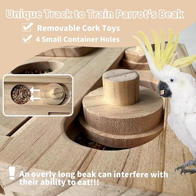 FlidRunest Wooden Bird Foraging Puzzle Toys for Parrots, Parakeet, Cockatiel, Sun Conures - Birds Interactive Mental Enrichment Toy, B ird Seed Slow Feeder Toy for Cage