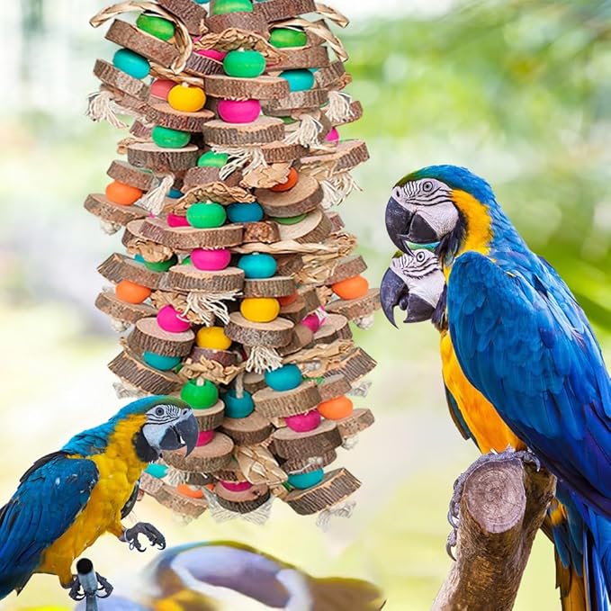 Extra Large Bird Parrot Toys- 19.7 inch Multicolored Natural Wooden Block Parrot Chewing Toy Suggested for Macaws cokatoos, African Grey and a Variety of Amazon Parrots. (Large Size)