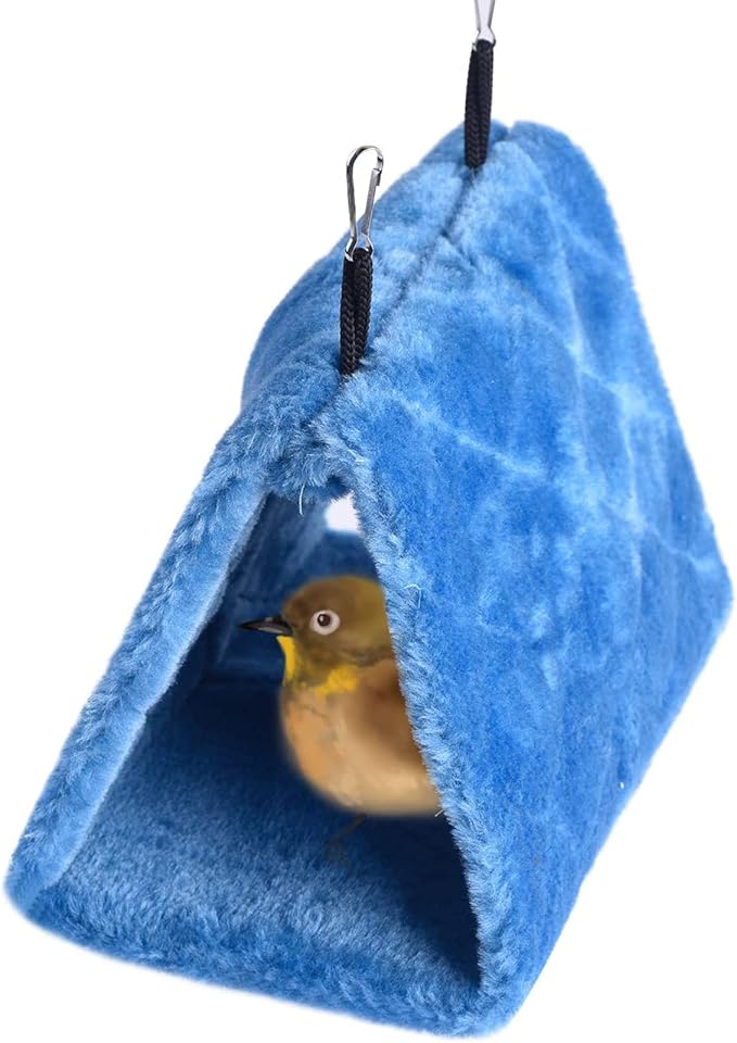 Pet Bird Nest Hammock Hanging Cave Cage Plush Snuggle Happy Hut Tent Bed (Large, Deep Blue)