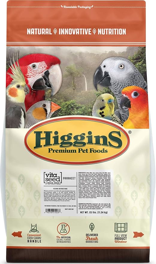 Higgins 466158 Vita Seed Parakeet Food For Birds, 25-Pound