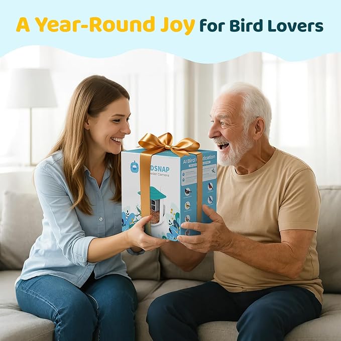 birdsnap® TUC Bird Feeder with Camera 2K HD Live with 32GB Card Auto Detect & Notify AI Identify Camera Birds Feeders Solar Powered Wireless Outdoors Backyard Gift for Mom Dad Birds Lover, 2.4G WiFi
