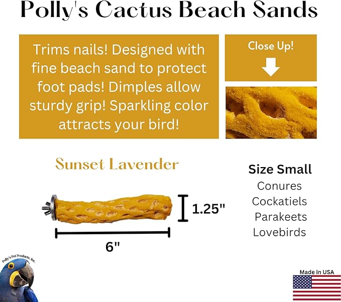 Polly's Beach Sands Nail Trimming Bird Cage Perch for Parakeets, Cockatiels, Amazons, Grays, Cockatoos, Macaws, eclectus and Many Other Birds (Small, Gold)