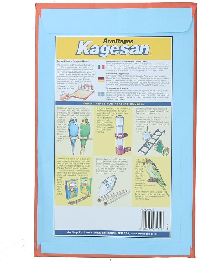 AB Tools 24 Sanded Sheets Sandpaper Cage Lining Budgies Caged Birds 21x35cm