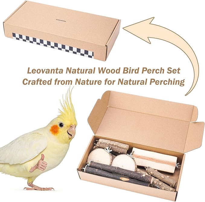 Bird Perches for Cage, 7PCS Natural Wood Bird Cage Accessories, Parakeet Toys Parrot Perch Stand for Parakeets, Budgies, Cockatiels, Lovebirds, Conures, Bird Ladder