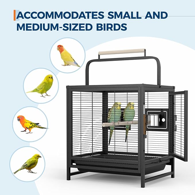 Large Bird Cage, 71" h Rolling Birdcage with Play Top & Storage Cabinet, Wood Parakeet Cage for Macaw Parakeet Parrot Cockatiel Budgie (Black)