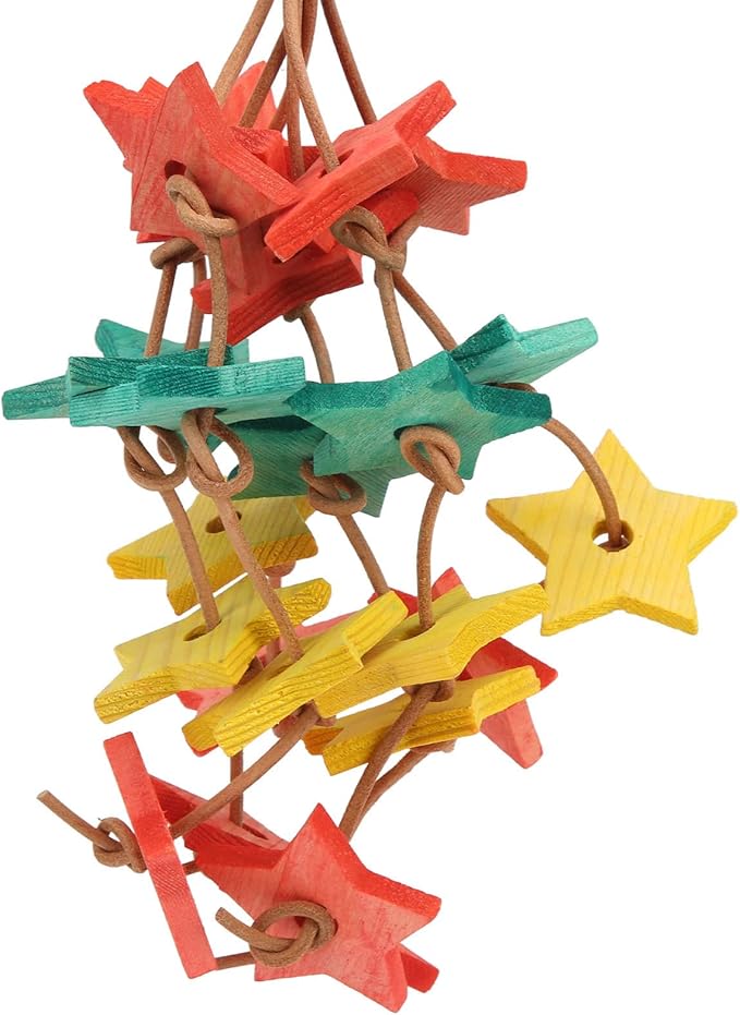 Shanrya Parrot Wooden Bite Toy, Bite Reducing Stress Wood Star Bird Chew Toy for Cockatiel for Parakeet for Bird Exercise Color