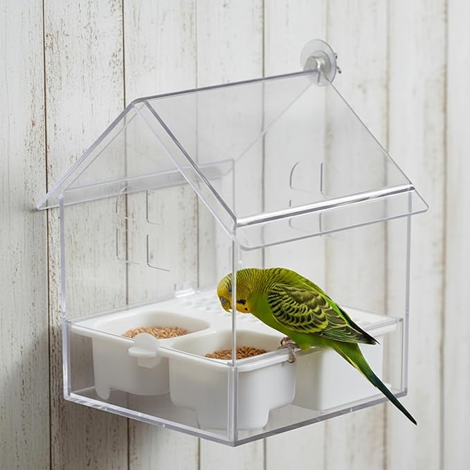 No Mess Bird Feeder, 3-in-1 Bird Cage Feeder, Transparent No Mess & Bath with Pull-Out Design Easy Clean for Parakeets Parrots Garden Balcony Fence, for Cage