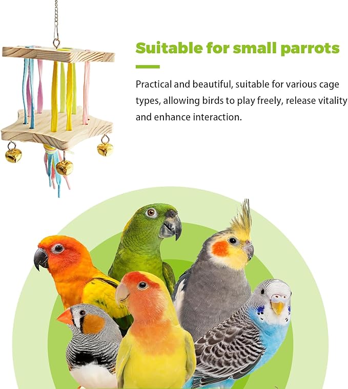 Bird Stand Perch Toy,Interactive Rocking Parakeet Toy and Perch, Wooden Exercise Wheel Cockatiel Toy, Intelligence Puzzle Enrichment Toys,Bird Playground Play Stands for Conure Budgie(E)