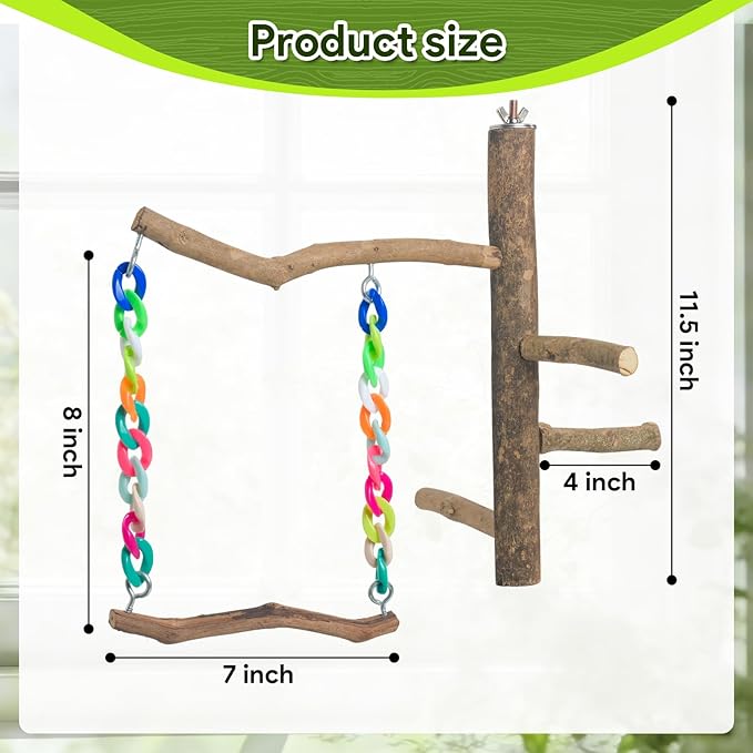 Bird Toys, Bird Swing Toys with Perch Stand, Cage Accessories for Budgies, Parakeets, Cockatiels & Other Small Birds