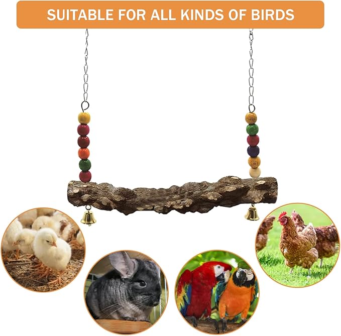 Chicken Bird Swing,Chicken Perch,Natural Wooden Swing Toys,Wood Stand for Chick,Safe and Relief of Stress,Chicken Coop Accessories,Coop Swing for Chicken Bird,Parrot,Hens (2pcs)