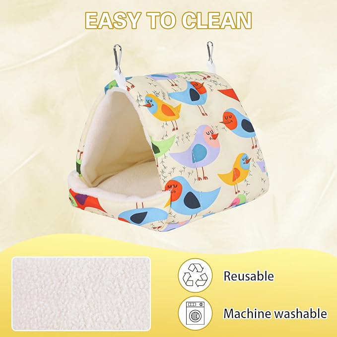 Bird Bed for Cage Warm Winter Nest Hammock with Hanging Hook Cage Accessories for Small Birds Parakeets Cockatiels Love Birds Cockatiels Conures Hamster (Beige, M)