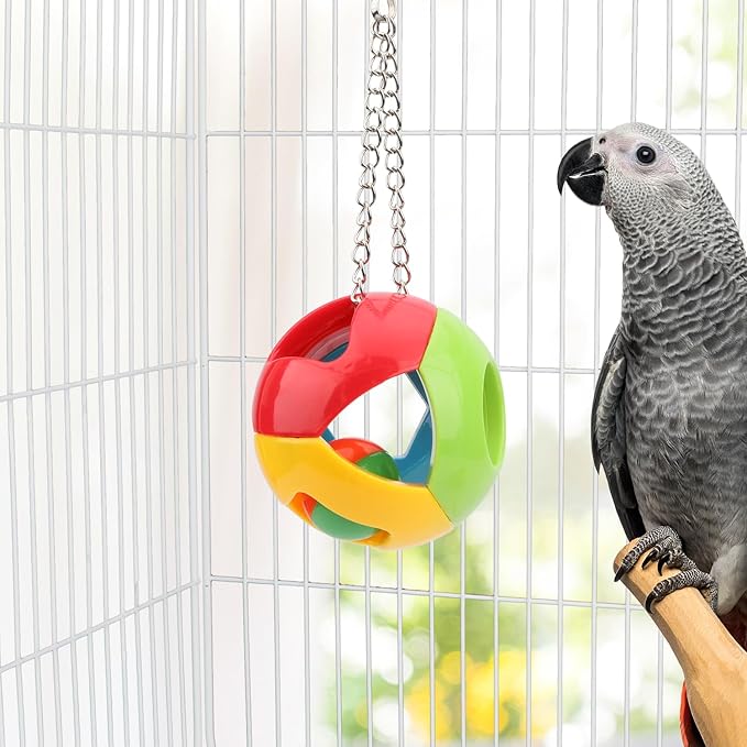 Hypeety Parrot Colorful Ball Toys with Bell Cage Hanging Chewing String for Parakeet Conure Cockatiel Small Medium Birds (C)